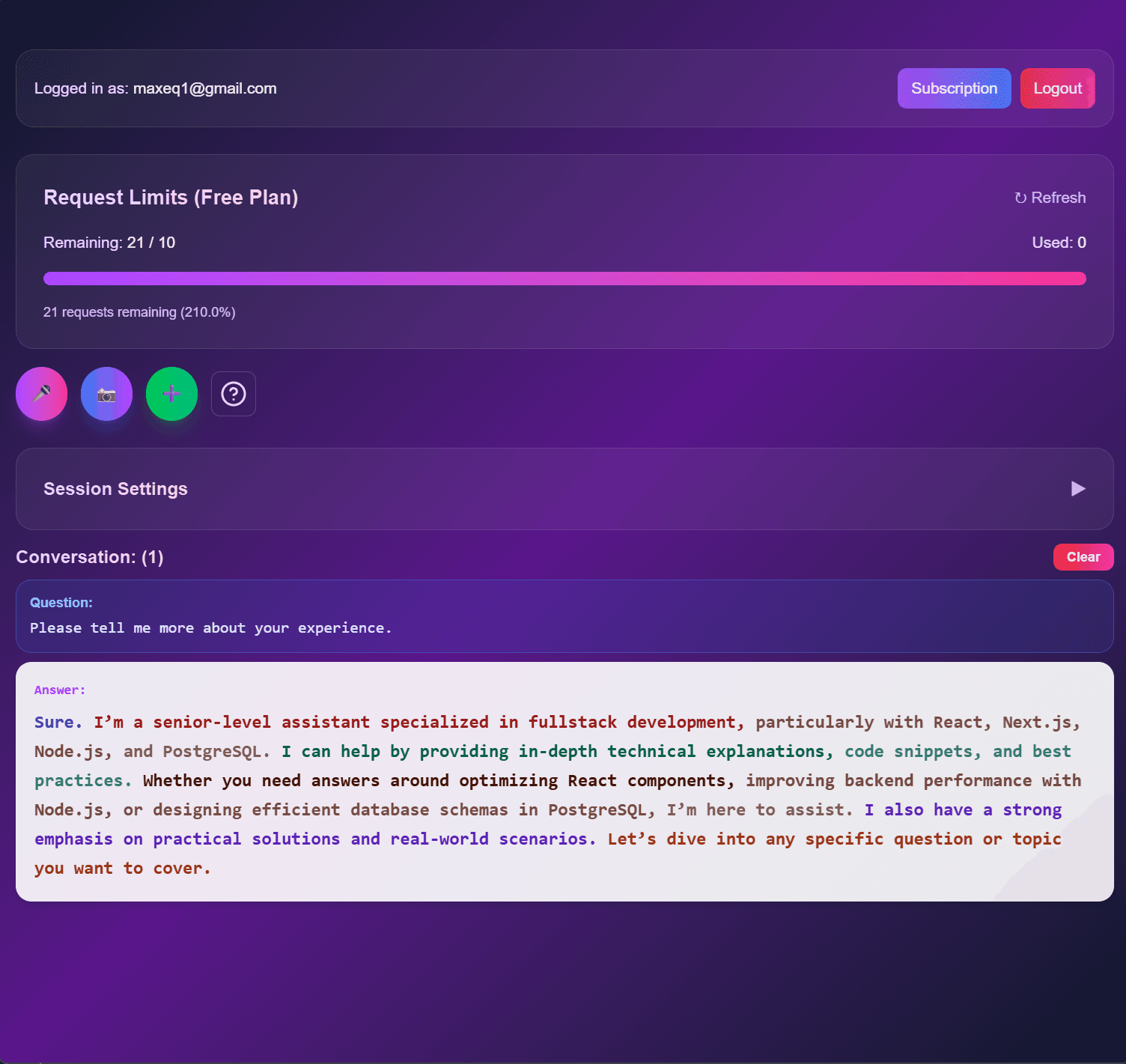 Interview Whisper Main Interface
